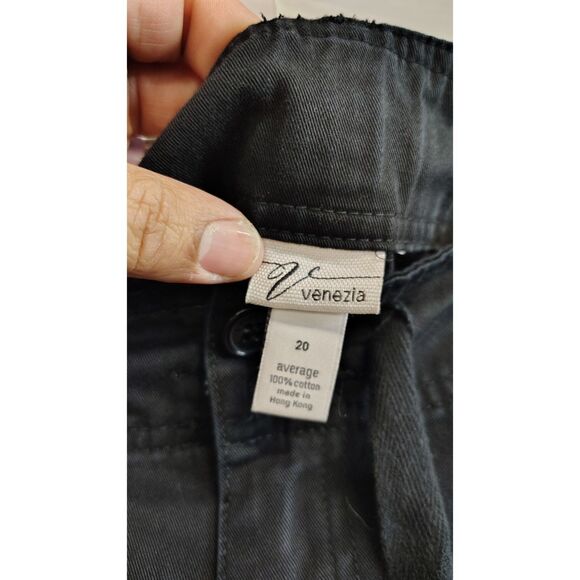 Venezia Women's Size 20 Black Drawstring Khaki Pants With Button Pockets - Picture 3 of 6